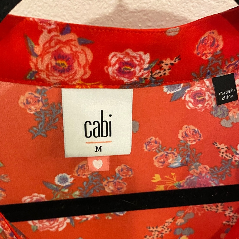 CAbi Vibrant Red Sheer Floral Blouse - Picture 2 of 3